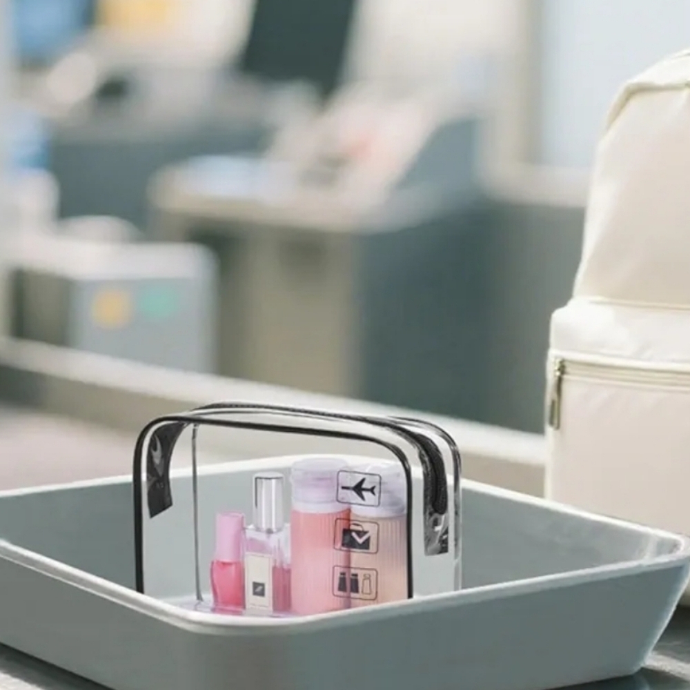 Wandf Transparent Travel Toiletry Bag with Pink and Black Accents